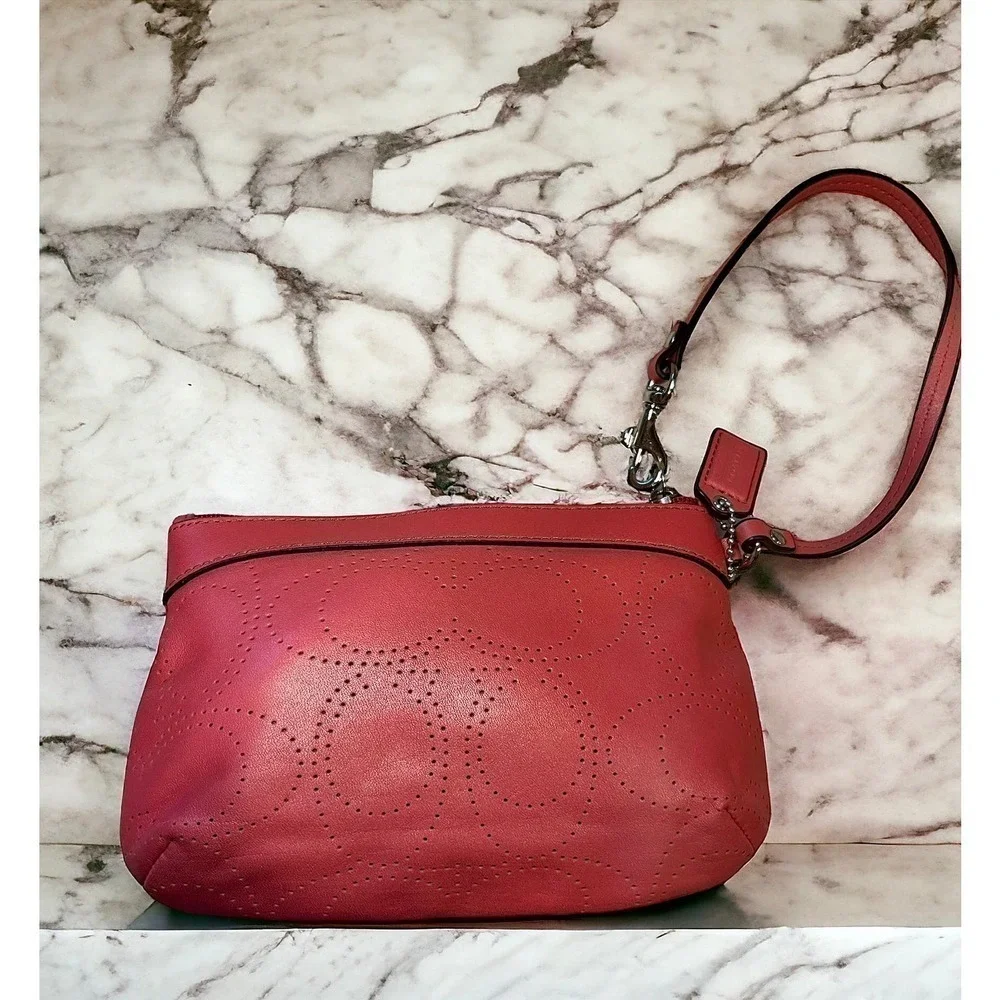 Coach F47330 Perforated Medium Leather Wristlet